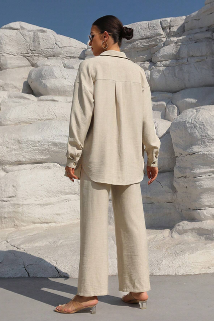 Button-Front Shirt & Wide-Leg Pants Set