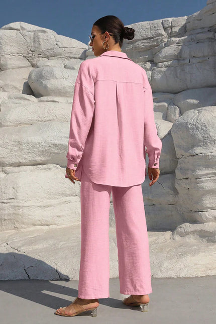 Button-Front Shirt & Wide-Leg Pants Set