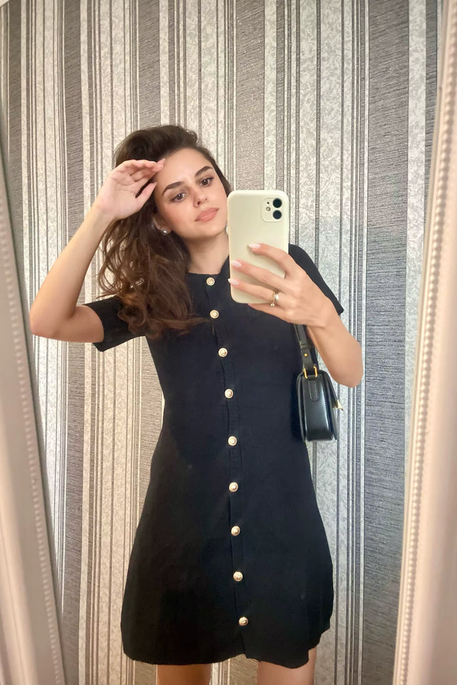 Knit Button-Front Mini Dress