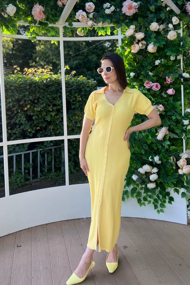 Button-Front Knit Maxi Dress