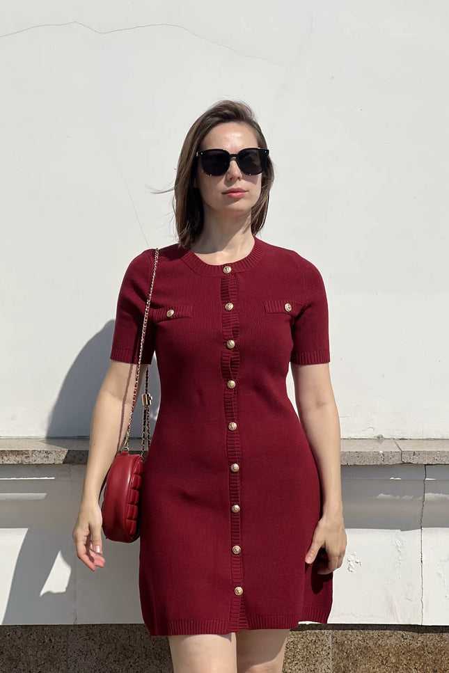 Knit Button-Front Mini Dress
