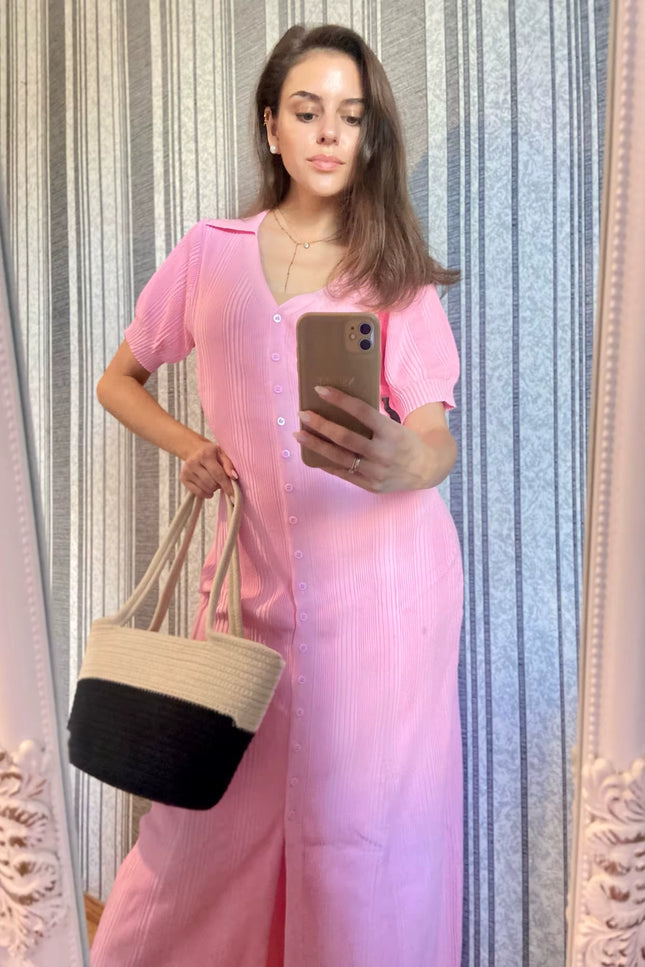 Button-Front Knit Maxi Dress