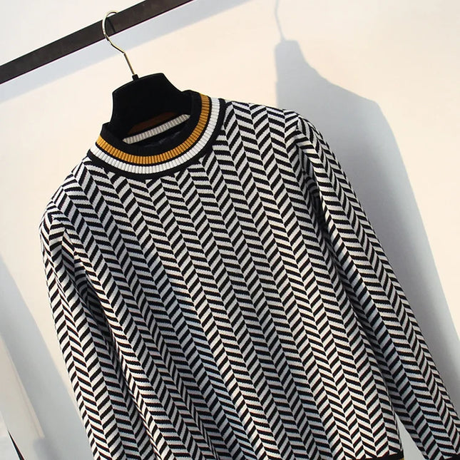 Geometric Striped Knitted Pullover