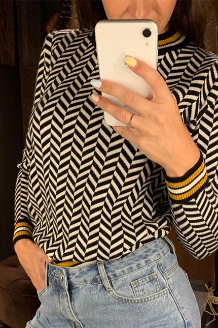 Geometric Striped Knitted Pullover
