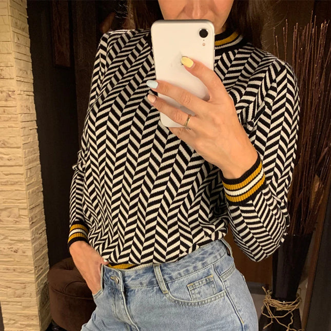Geometric Striped Knitted Pullover