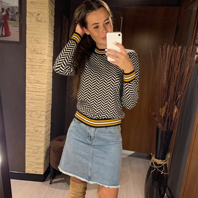 Geometric Striped Knitted Pullover