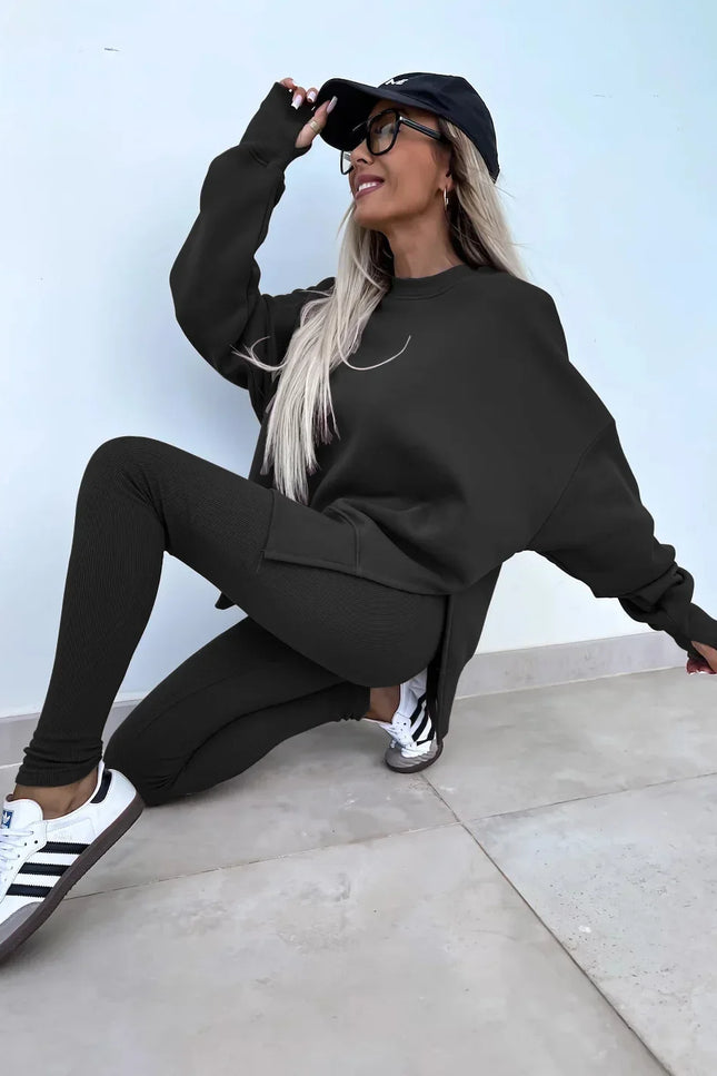 Two-Piece Knitted Lounge Set - Black
