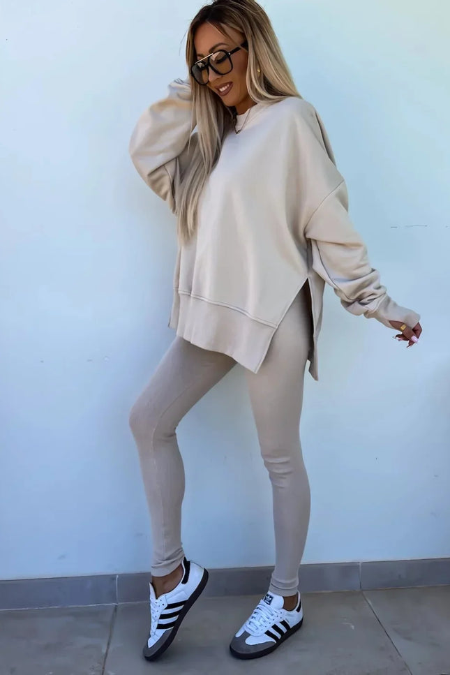 Two-Piece Knitted Lounge Set - Apricot