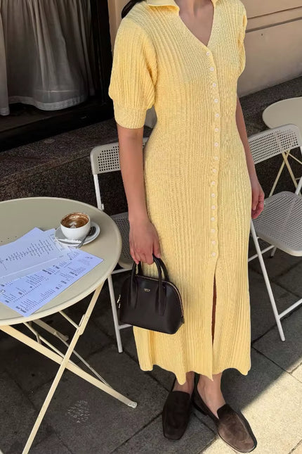 Button-Front Knit Maxi Dress