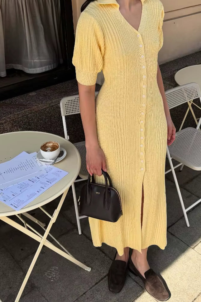 Button-Front Knit Maxi Dress