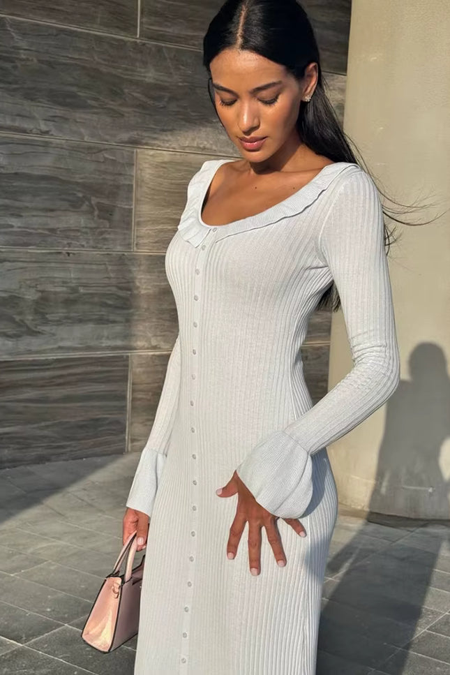 Ruffle Collar Knit Maxi Dress