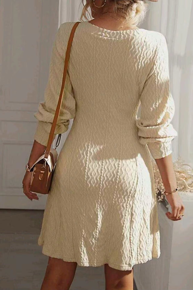 Textured V-Neck A-Line Dress