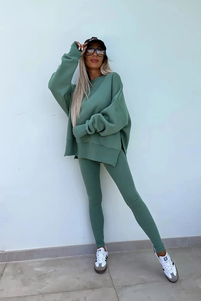 Two-Piece Knitted Lounge Set - Green