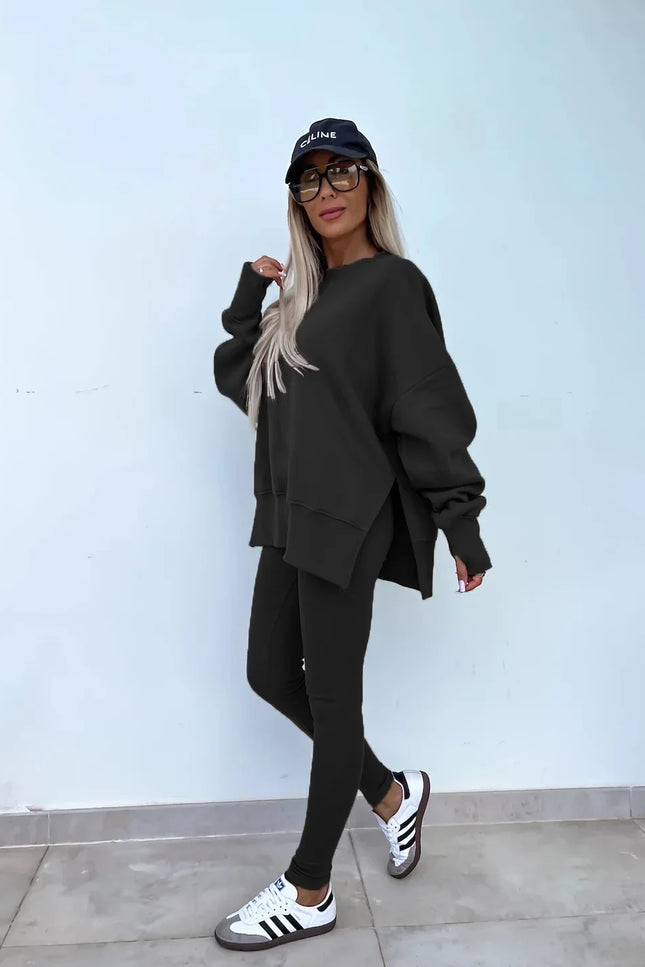 Two-Piece Knitted Lounge Set - Black