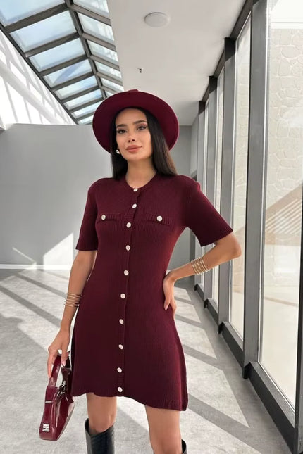 Knit Button-Front Mini Dress