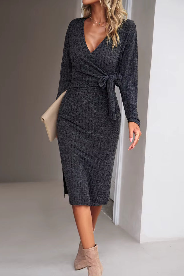 Ribbed Wrap Knit Dress