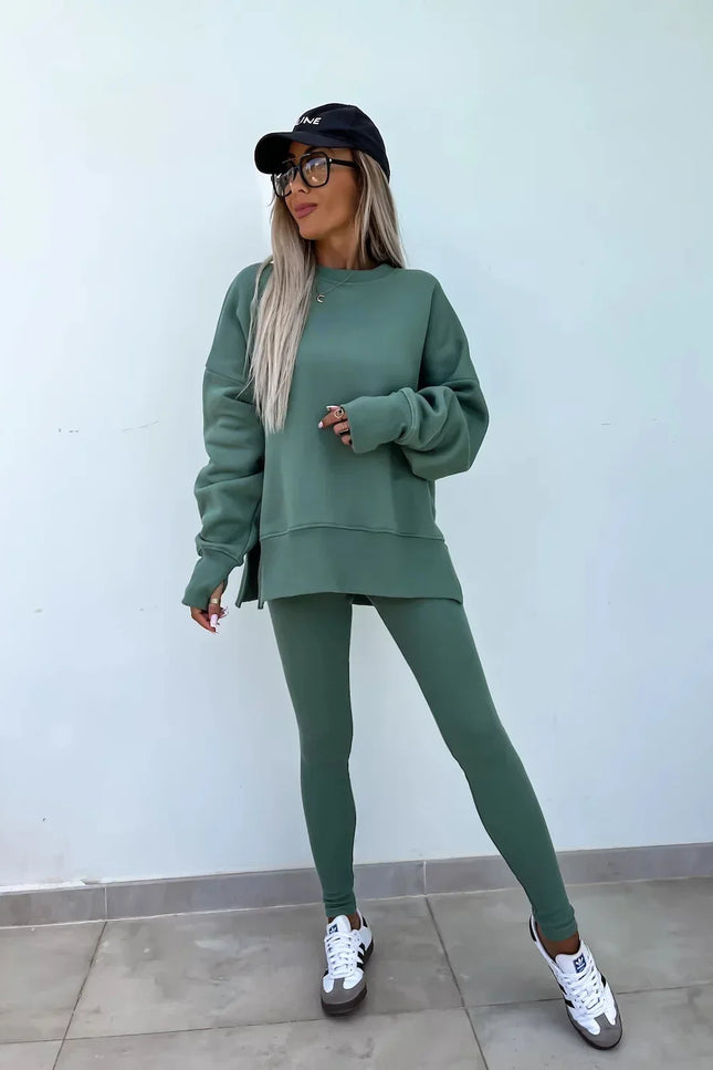 Two-Piece Knitted Lounge Set - Green