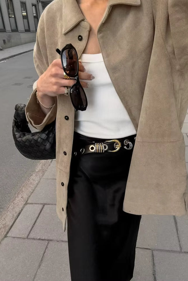 Belted Suede-Look Jacket