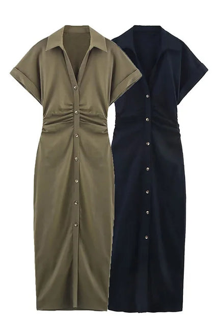 Button-Front Midi Dress