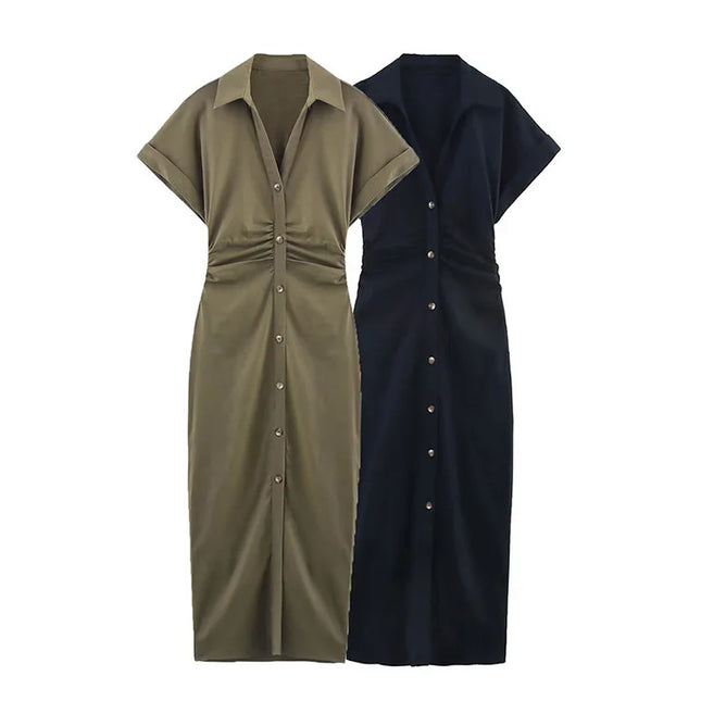 Button-Front Midi Dress