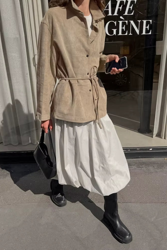 Belted Suede-Look Jacket