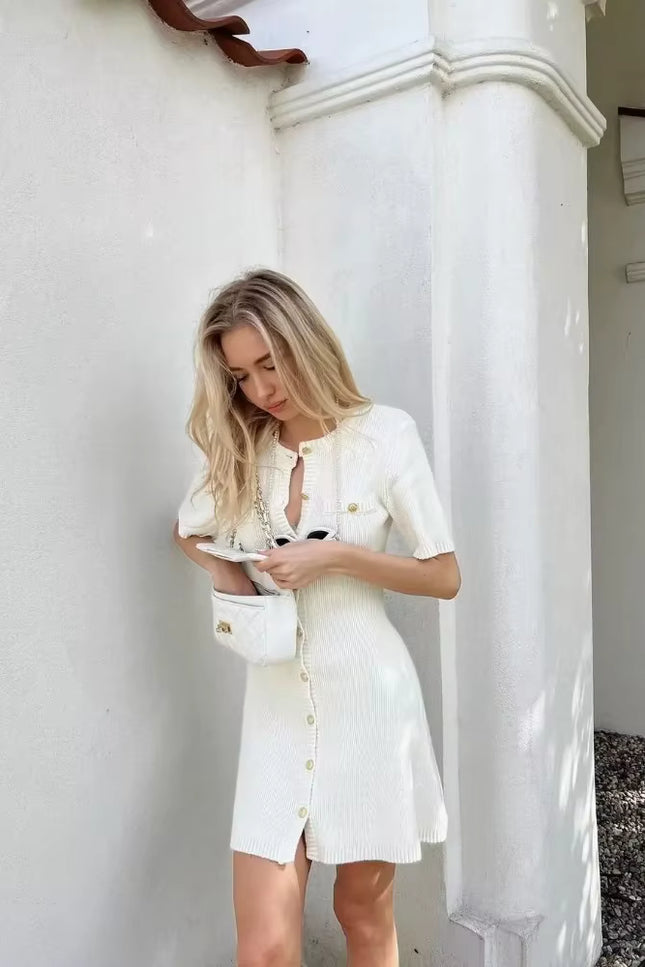 Knit Button-Front Mini Dress