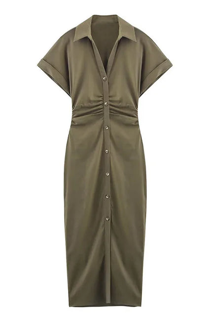 Button-Front Midi Dress