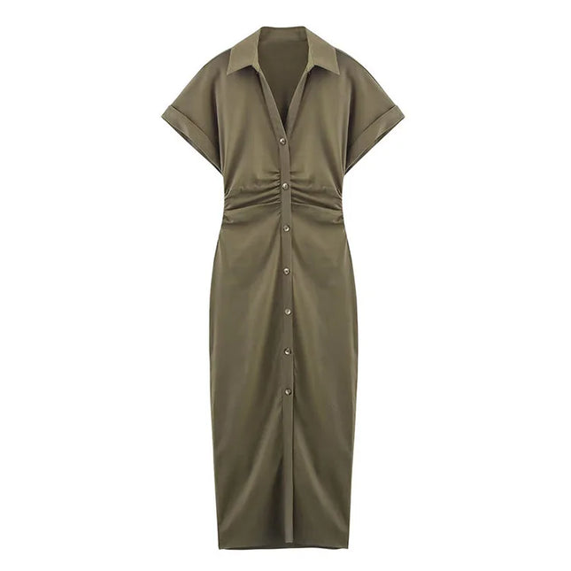 Button-Front Midi Dress