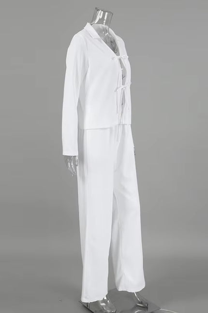 Lace-Up Shirt & Wide-Leg Pants Set
