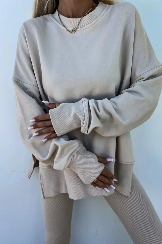 Two-Piece Knitted Lounge Set - Apricot