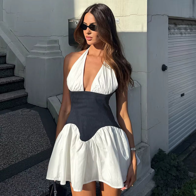 Patchwork Halter Mini Dress