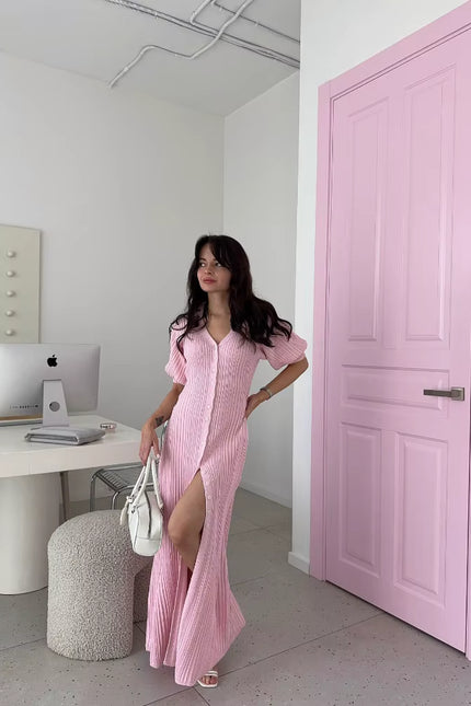 Button-Front Knit Maxi Dress