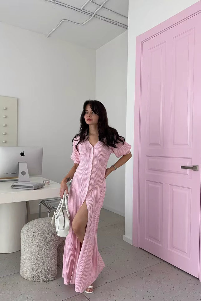Button-Front Knit Maxi Dress