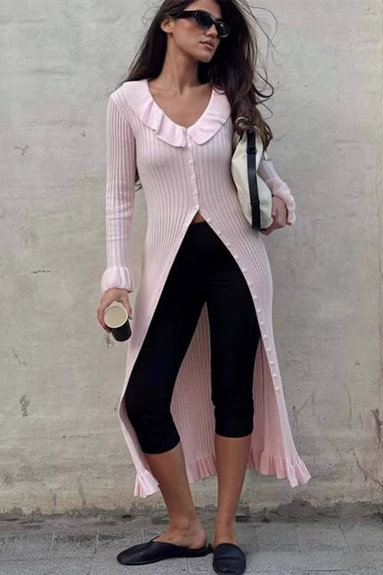 Ruffle Collar Knit Maxi Dress