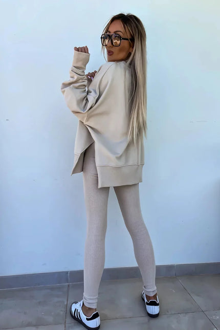 Two-Piece Knitted Lounge Set - Apricot