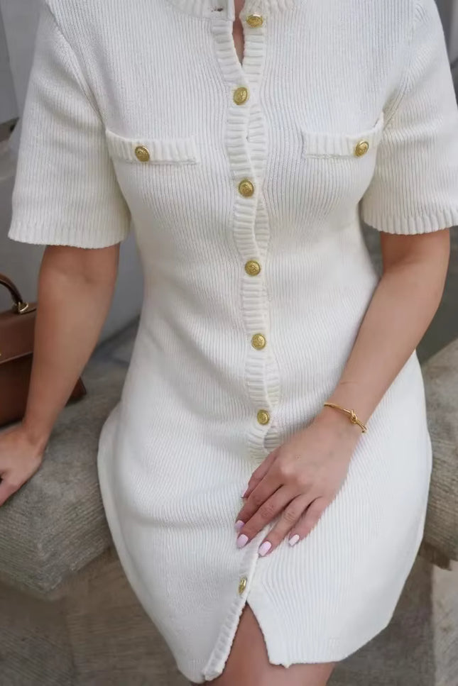 Knit Button-Front Mini Dress