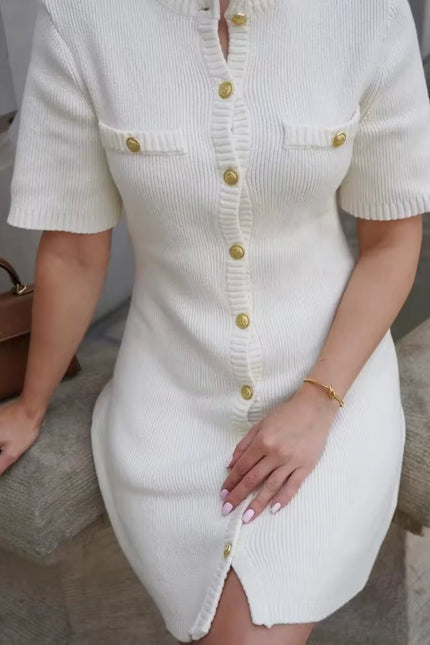 Knit Button-Front Mini Dress