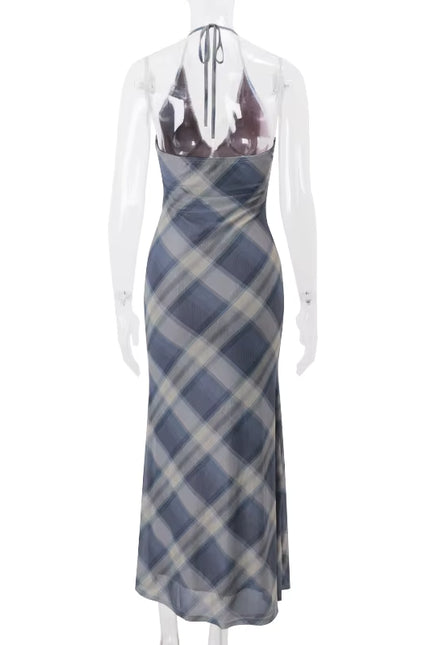 Lace Trim Plaid Maxi Dress