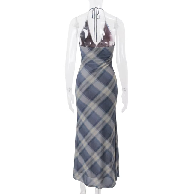 Lace Trim Plaid Maxi Dress