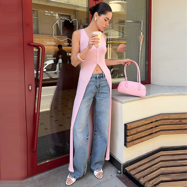 Sleeveless Knit Maxi Cardigan