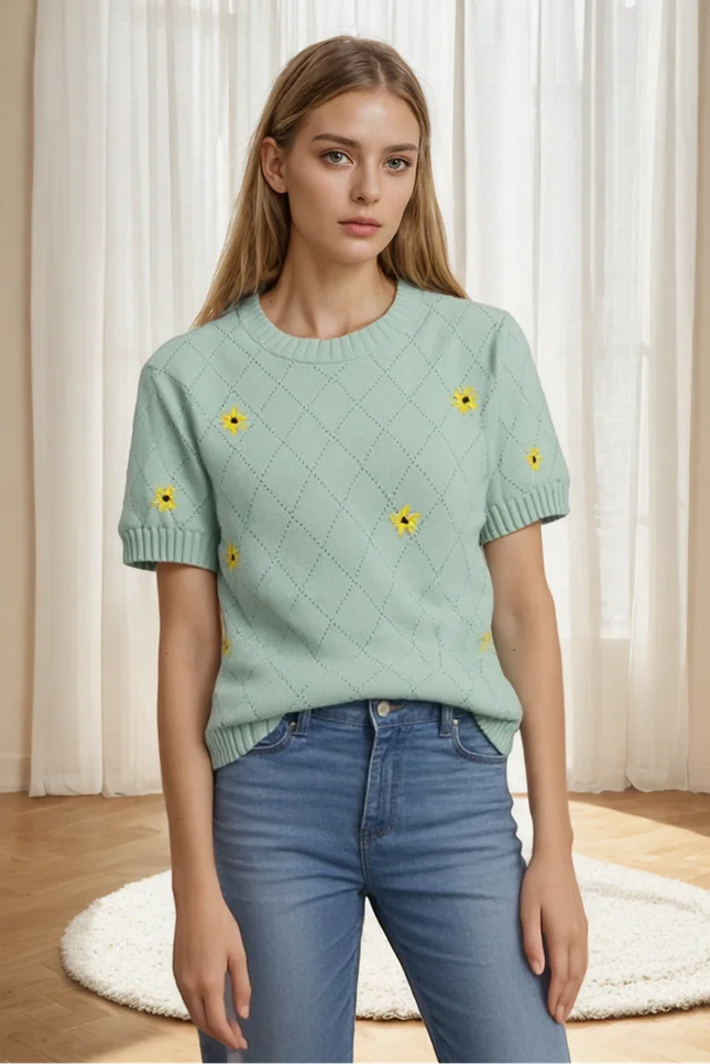 Striped Floral Embroidered Slim-Fit T-Shirt