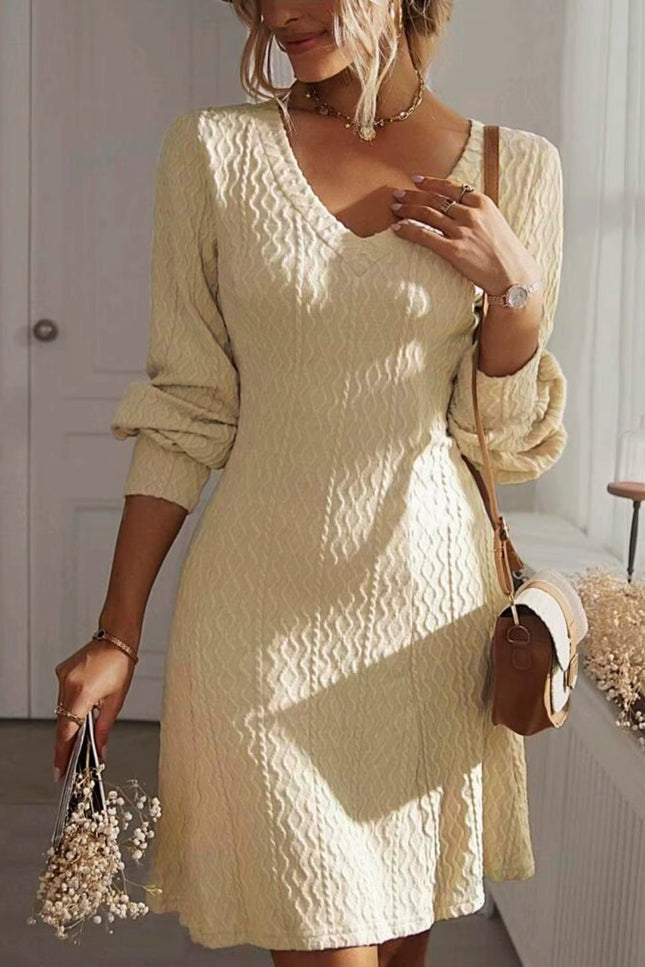 Textured V-Neck A-Line Dress