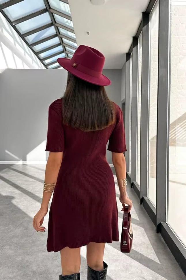 Knit Button-Front Mini Dress