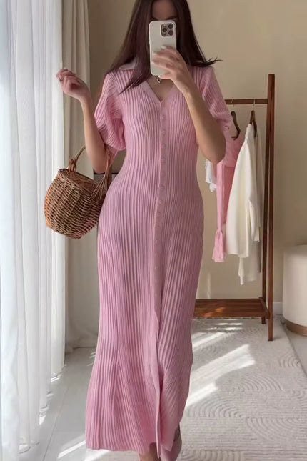 Button-Front Knit Maxi Dress