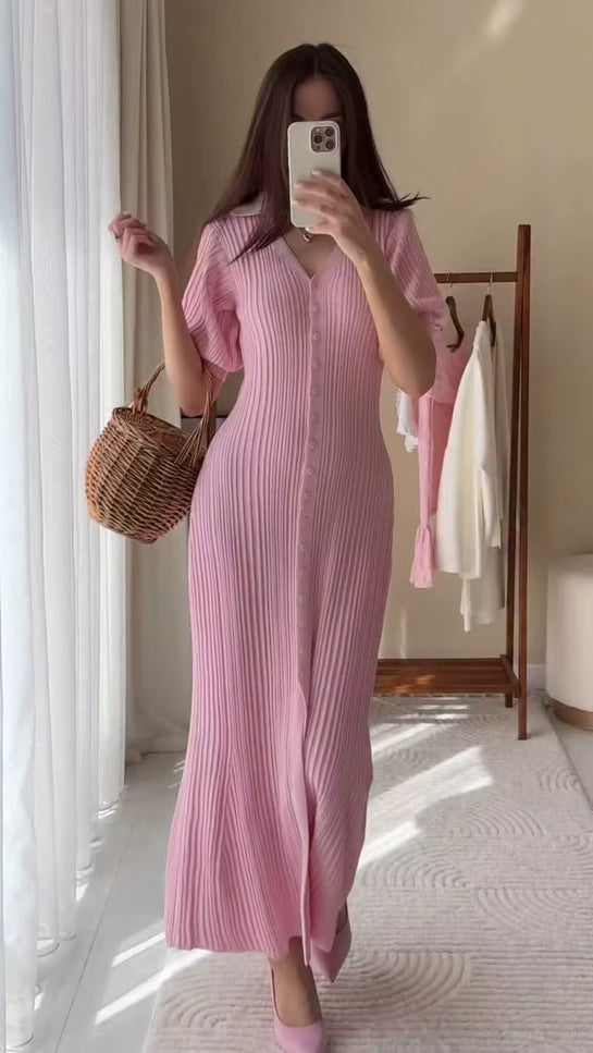 Button-Front Knit Maxi Dress