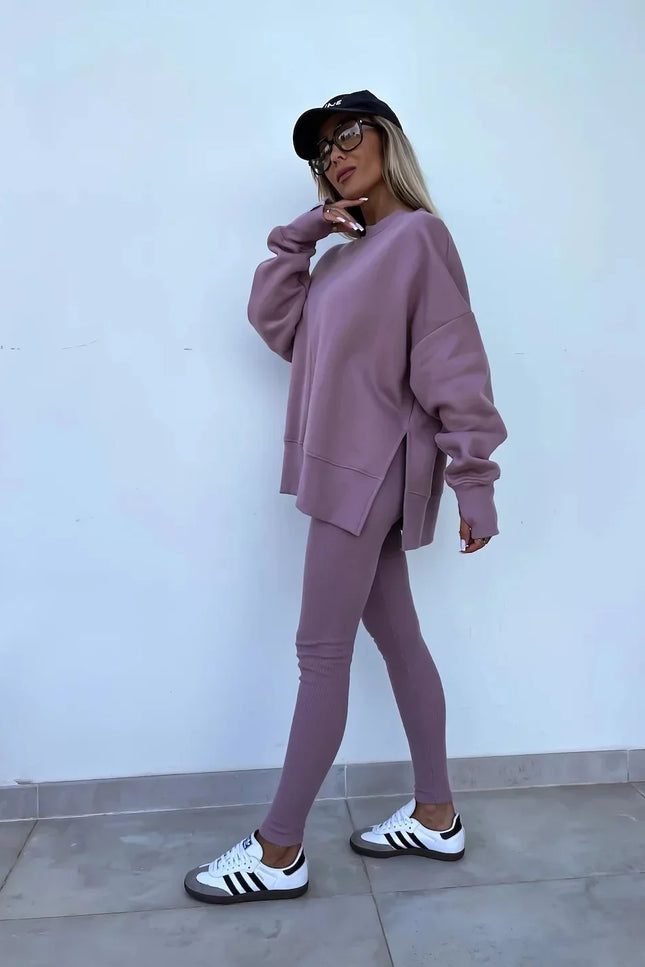 Two-Piece Knitted Lounge Set - Purple