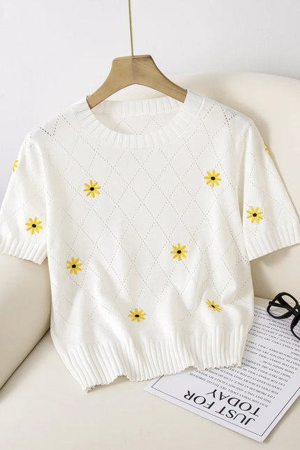 Striped Floral Embroidered Slim-Fit T-Shirt