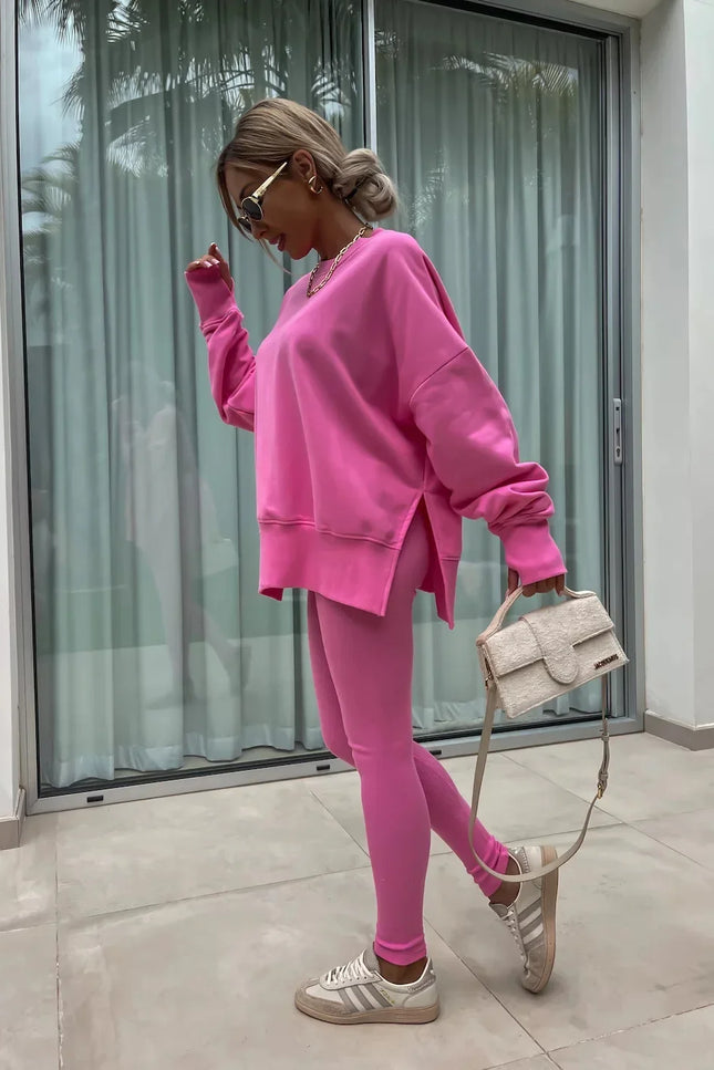 Two-Piece Knitted Lounge Set - Pink