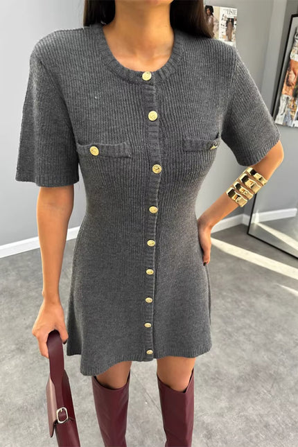 Knit Button-Front Mini Dress