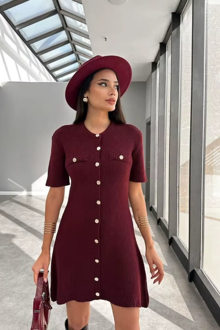 Knit Button-Front Mini Dress